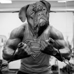 Muscle man with bulldog face